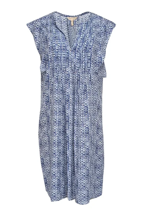Rebecca Taylor - Blue Multicolor Kaleidoscope Print Pleated Silk Dress Sz 8
