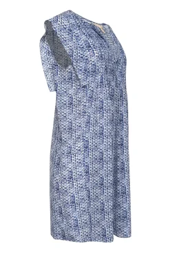 Rebecca Taylor - Blue Multicolor Kaleidoscope Print Pleated Silk Dress Sz 8