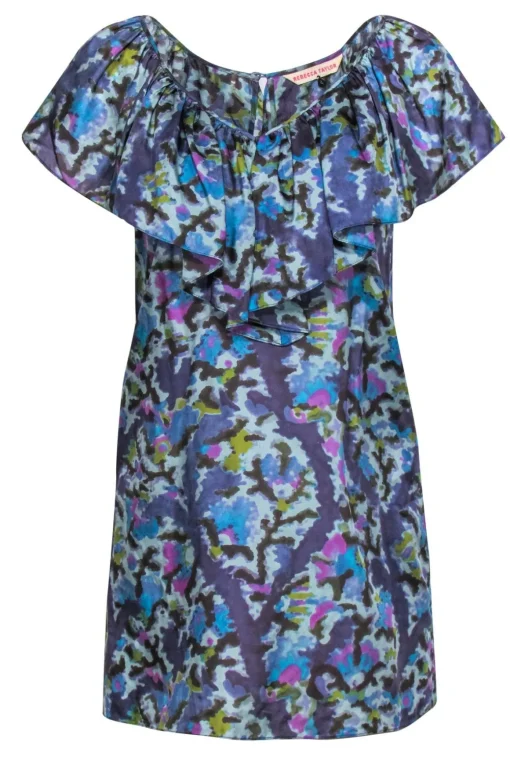 Rebecca Taylor - Blue Tone Abstract Print Silk Dress Sz 2