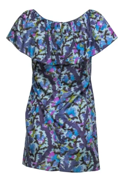 Rebecca Taylor - Blue Tone Abstract Print Silk Dress Sz 2