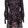 Rebecca Taylor - Burgundy Floral Print Fit & Flare Dress w/ Scarf Hem Sz 4