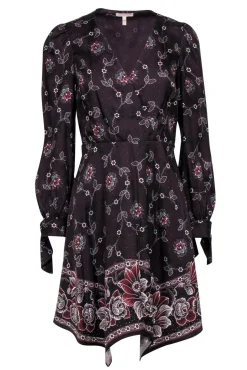 Rebecca Taylor - Burgundy Floral Print Fit & Flare Dress w/ Scarf Hem Sz 4