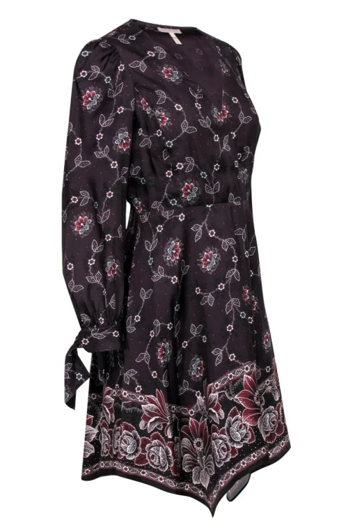 Rebecca Taylor - Burgundy Floral Print Fit & Flare Dress w/ Scarf Hem Sz 4