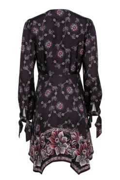 Rebecca Taylor - Burgundy Floral Print Fit & Flare Dress w/ Scarf Hem Sz 4