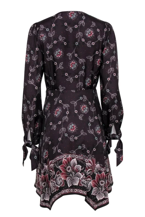 Rebecca Taylor - Burgundy Floral Print Fit & Flare Dress w/ Scarf Hem Sz 4