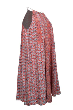 Rebecca Taylor - Coral, Red, & Blue Floral Print Silk Cami Dress Sz 8