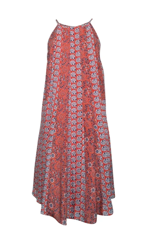 Rebecca Taylor - Coral, Red, & Blue Floral Print Silk Cami Dress Sz 8