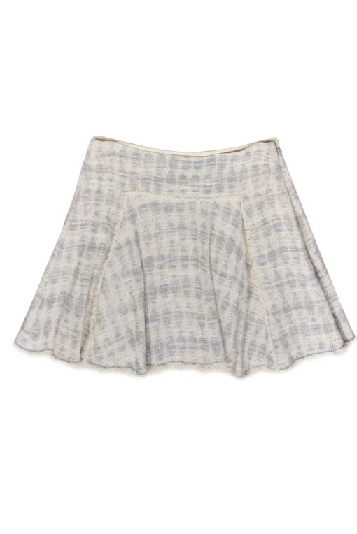 Rebecca Taylor - Cream & Baby Blue Woven Tweed Miniskirt Sz 4