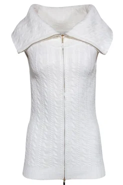 Rebecca Taylor - Cream Knit Sleeveless Zip Front Top Sz S