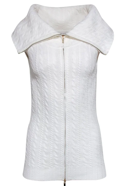 Rebecca Taylor - Cream Knit Sleeveless Zip Front Top Sz S