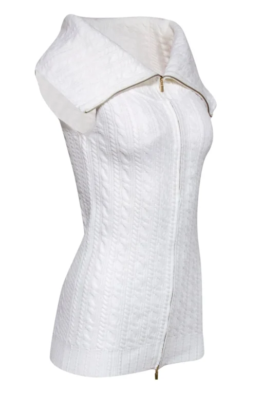 Rebecca Taylor - Cream Knit Sleeveless Zip Front Top Sz S
