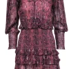 Rebecca Taylor - Dark Pink Snakeskin Dress w/ Sliver Metallic Detail Sz XS
