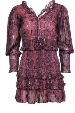 Rebecca Taylor - Dark Pink Snakeskin Dress w/ Sliver Metallic Detail Sz XS