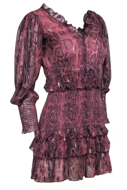 Rebecca Taylor - Dark Pink Snakeskin Dress w/ Sliver Metallic Detail Sz XS