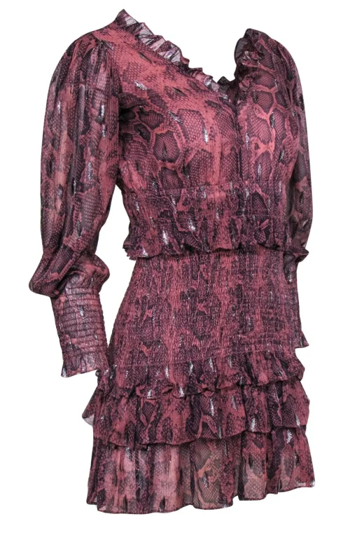 Rebecca Taylor - Dark Pink Snakeskin Dress w/ Sliver Metallic Detail Sz XS