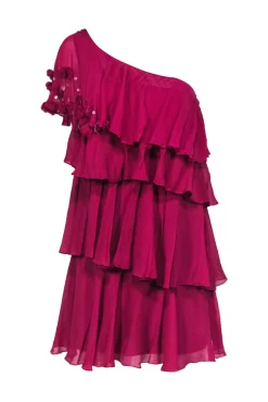 Rebecca Taylor - Fuchsia Silk Tiered One-Shoulder Dress Sz 4