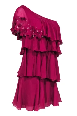 Rebecca Taylor - Fuchsia Silk Tiered One-Shoulder Dress Sz 4