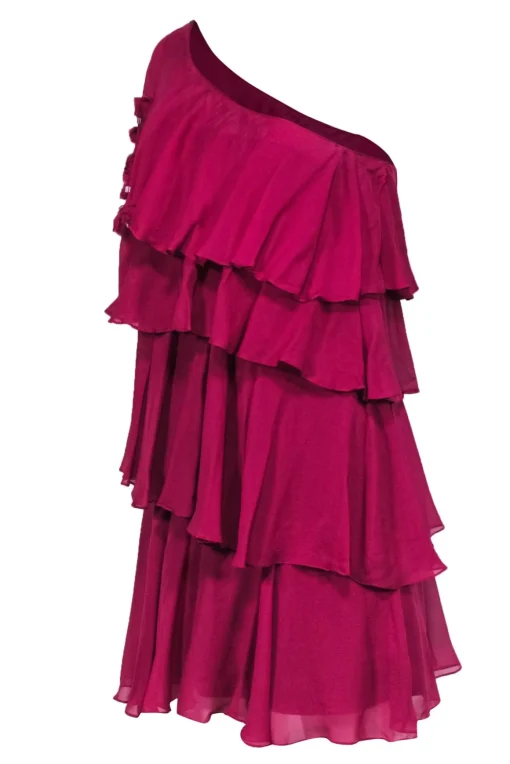Rebecca Taylor - Fuchsia Silk Tiered One-Shoulder Dress Sz 4