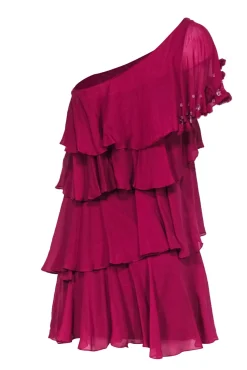 Rebecca Taylor - Fuchsia Silk Tiered One-Shoulder Dress Sz 4
