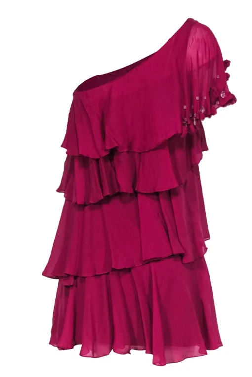 Rebecca Taylor - Fuchsia Silk Tiered One-Shoulder Dress Sz 4