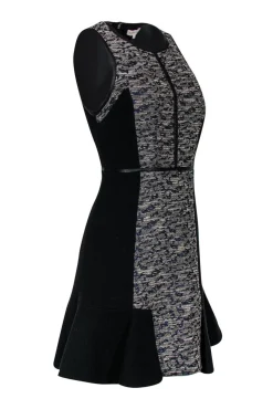 Rebecca Taylor - Grey & Metallic Blue Paneled Tweed Dress w/ Peplum Sz 6
