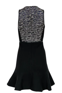 Rebecca Taylor - Grey & Metallic Blue Paneled Tweed Dress w/ Peplum Sz 6