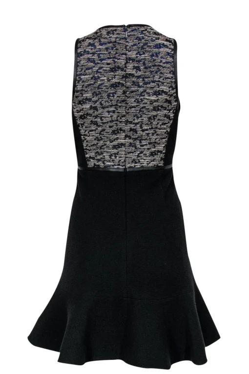 Rebecca Taylor - Grey & Metallic Blue Paneled Tweed Dress w/ Peplum Sz 6