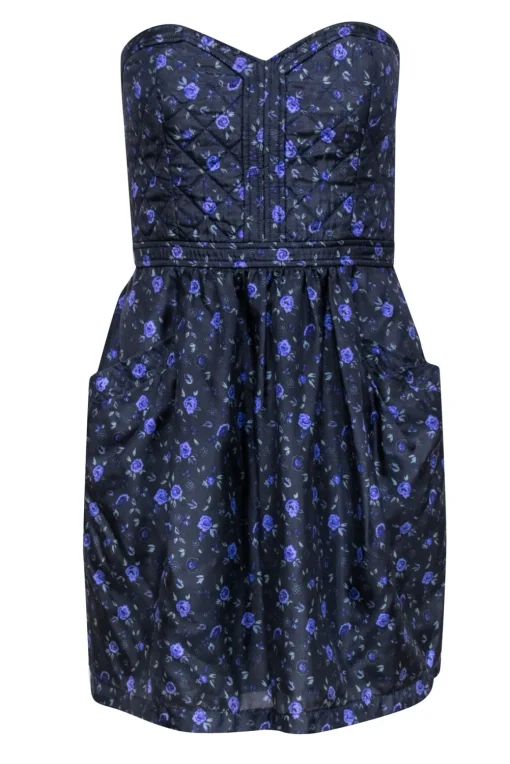 Rebecca Taylor - Grey & Purple Floral Print Quilted Silk Dress Sz 6