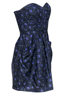 Rebecca Taylor - Grey & Purple Floral Print Quilted Silk Dress Sz 6