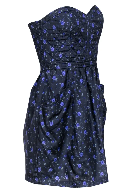Rebecca Taylor - Grey & Purple Floral Print Quilted Silk Dress Sz 6