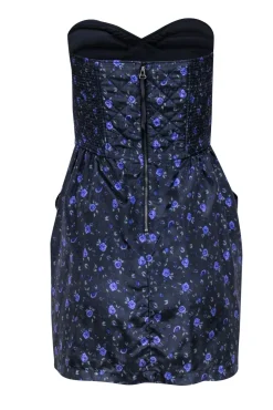 Rebecca Taylor - Grey & Purple Floral Print Quilted Silk Dress Sz 6