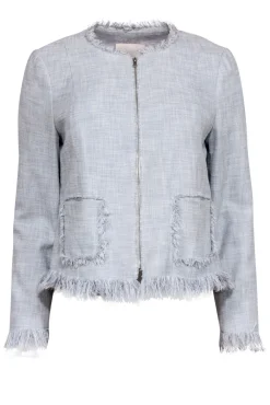 Rebecca Taylor - Grey & White Tweed Blazer w/ Fringe Accents Sz 8