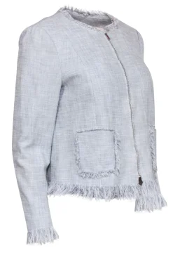 Rebecca Taylor - Grey & White Tweed Blazer w/ Fringe Accents Sz 8