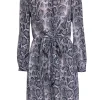 Rebecca Taylor - Grey Snakeskin Print Tied Silk Shirtdress Sz 6