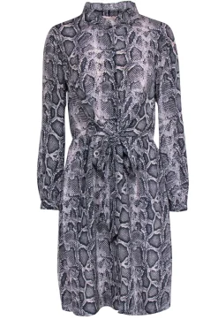 Rebecca Taylor - Grey Snakeskin Print Tied Silk Shirtdress Sz 6