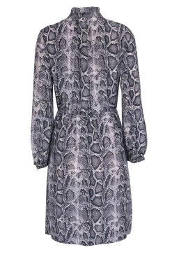 Rebecca Taylor - Grey Snakeskin Print Tied Silk Shirtdress Sz 6