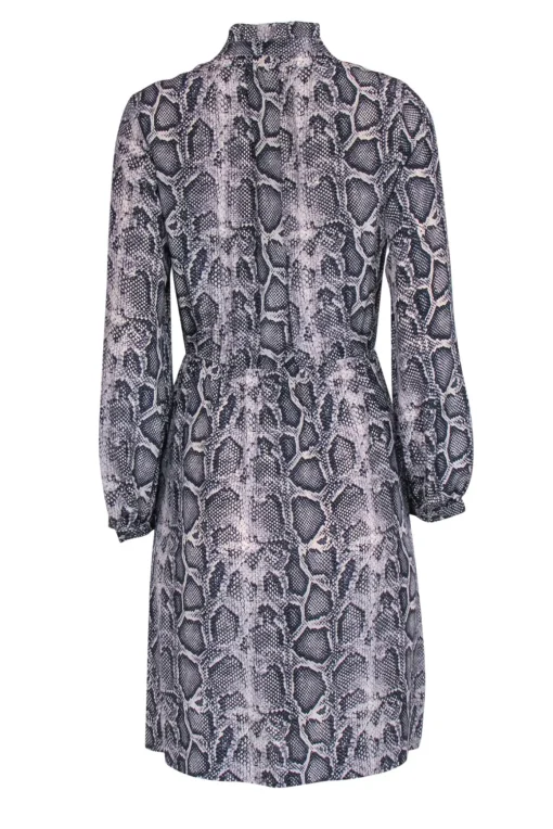 Rebecca Taylor - Grey Snakeskin Print Tied Silk Shirtdress Sz 6