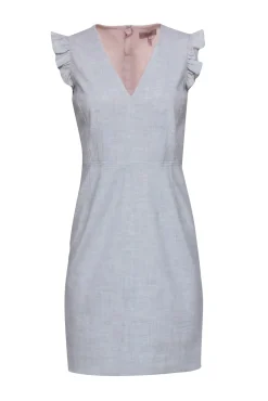 Rebecca Taylor - Grey Tailored Mid Length Dress w/ Ruffled Cap Sleeves Sz 2