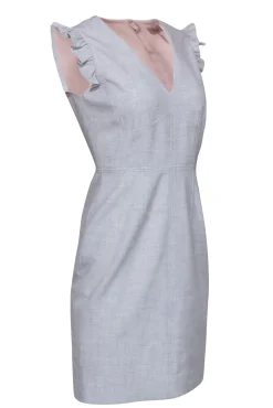 Rebecca Taylor - Grey Tailored Mid Length Dress w/ Ruffled Cap Sleeves Sz 2