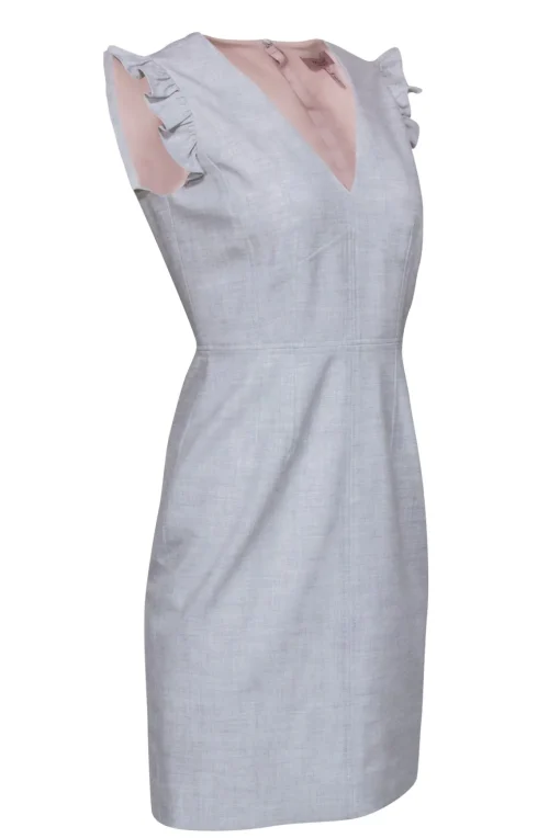 Rebecca Taylor - Grey Tailored Mid Length Dress w/ Ruffled Cap Sleeves Sz 2