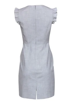 Rebecca Taylor - Grey Tailored Mid Length Dress w/ Ruffled Cap Sleeves Sz 2