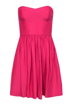 Rebecca Taylor - Hot Pink Strapless A-Line Crinkled Dress Sz 0