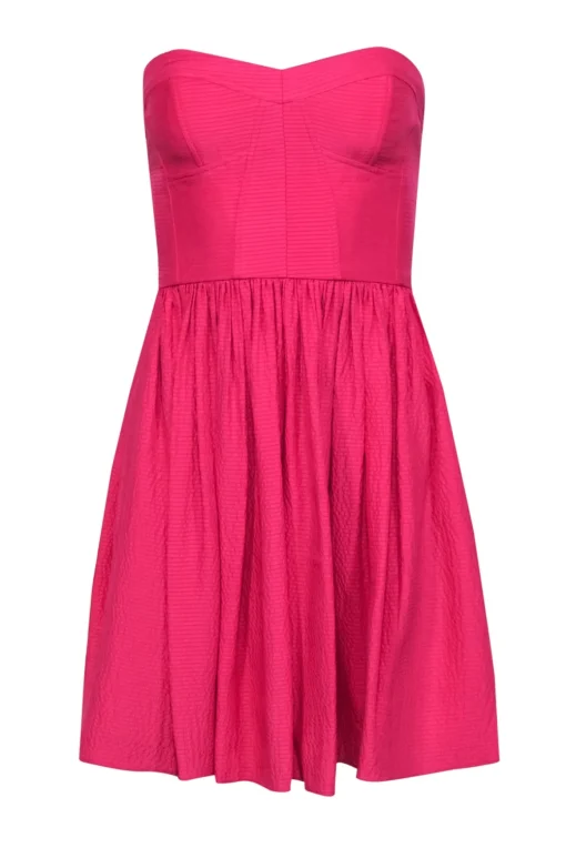 Rebecca Taylor - Hot Pink Strapless A-Line Crinkled Dress Sz 0