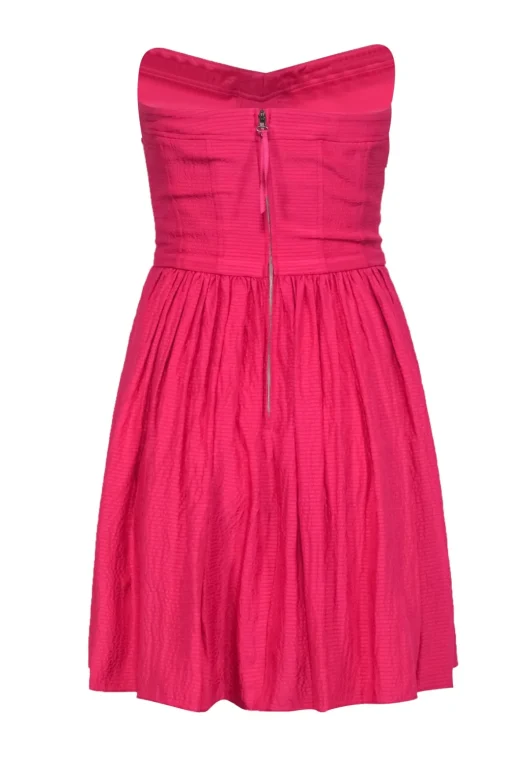 Rebecca Taylor - Hot Pink Strapless A-Line Crinkled Dress Sz 0