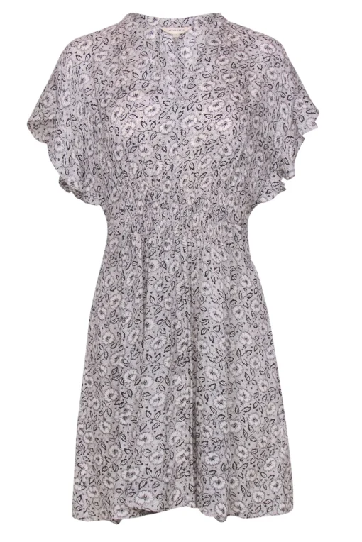 Rebecca Taylor - Ivory & Black Floral Printed Ruffled Dress Sz 2