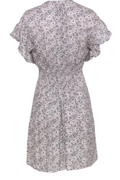 Rebecca Taylor - Ivory & Black Floral Printed Ruffled Dress Sz 2