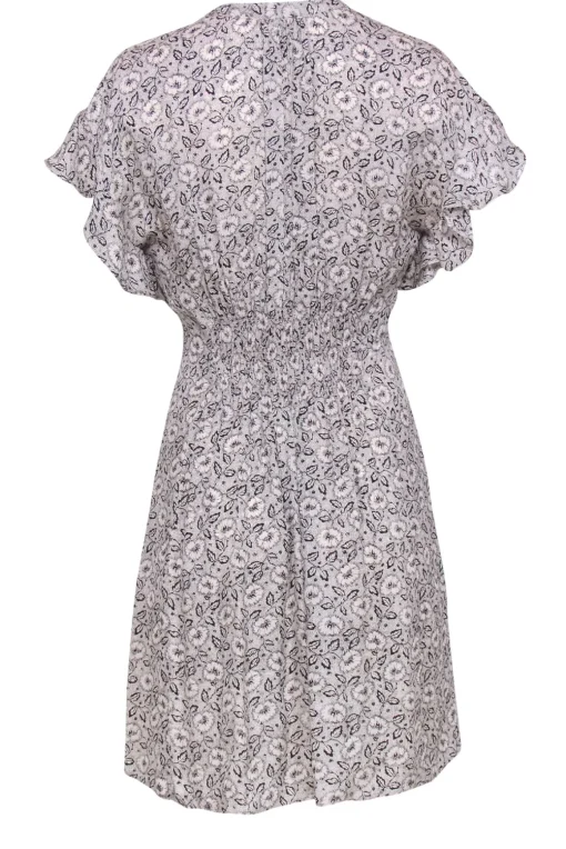 Rebecca Taylor - Ivory & Black Floral Printed Ruffled Dress Sz 2