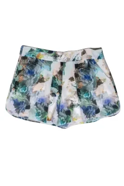 Rebecca Taylor - Ivory Silk Shorts w/ Large Multicolor Floral Print Sz 8