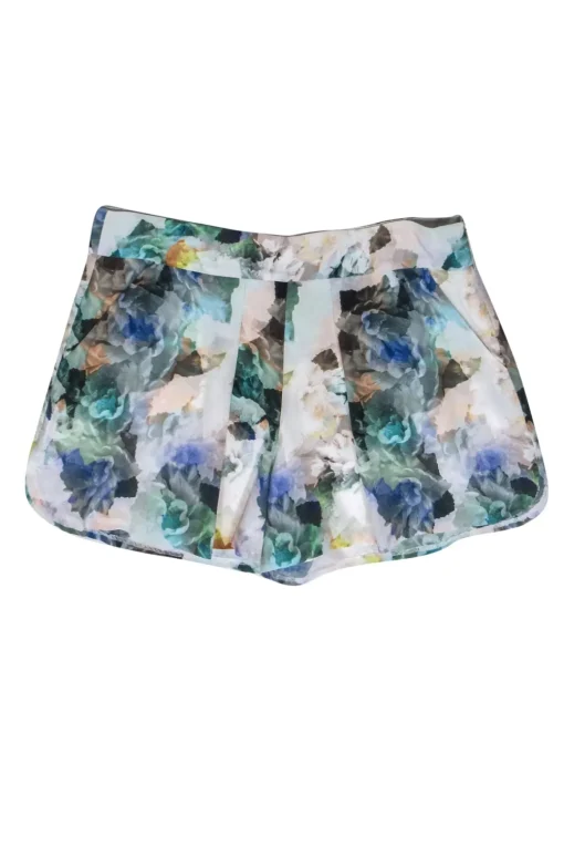 Rebecca Taylor - Ivory Silk Shorts w/ Large Multicolor Floral Print Sz 8