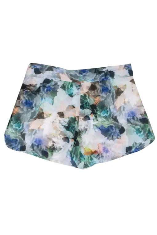 Rebecca Taylor - Ivory Silk Shorts w/ Large Multicolor Floral Print Sz 8